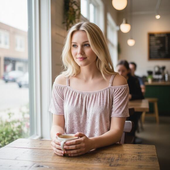 Emi & Joe Blush Pink Crushed Velvet Cold Shoulder Top Size L NWT Romantic Boho - Picture 1 of 12